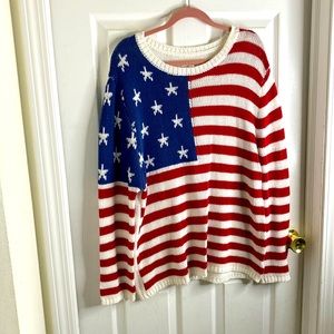Greyson/Threads American Flag Cotton Blend Crew Neck Sweater Size L oversized